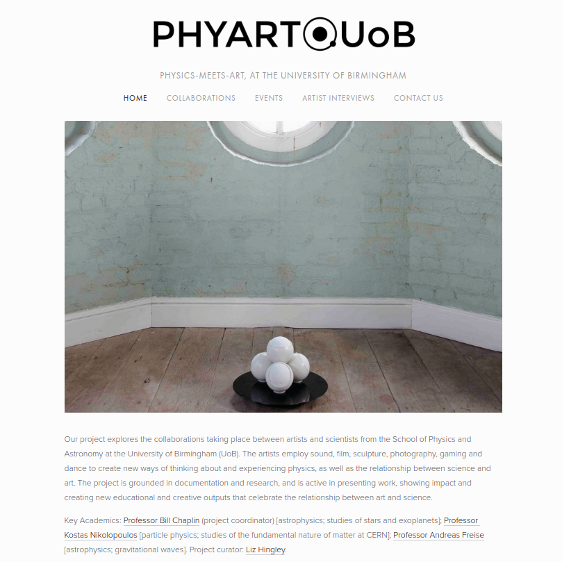 Home page of PHYART@UoB website.