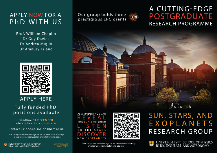 PhD recruitment flyer outside cover, designed by Eddie Ross for the University of Birmingham